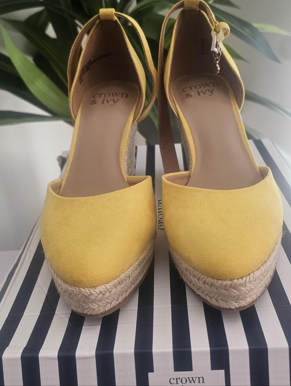 Crown & Ivy Yellow Espadrille Ankle-Strap Wedge